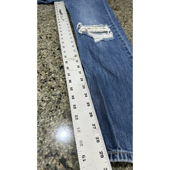 Levi's Low Pro Straight Jeans Women 25 Blue Distressed Ripped Knee Denim Pants - Picture 8 of 9